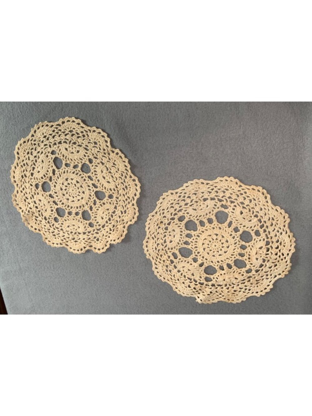 Vintage Hand-Crocheted Beige Doilies Set of 2 - 9.5" Diameter